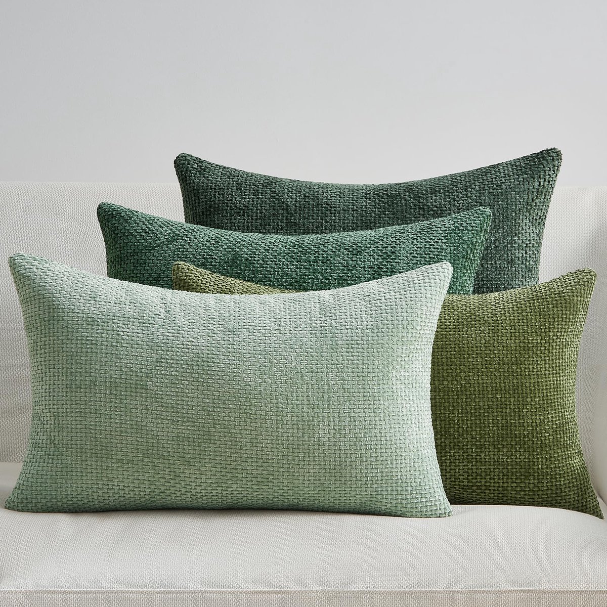 Unyqoos Set van 4 Zachte Chenille Kussenslopen met Rotan Weefdesign voor Huisdecoratie Groen