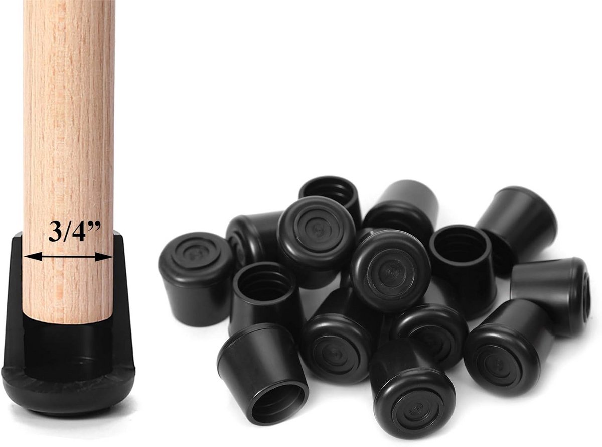 Zwarte Rubberen Stoelpootdoppen 19 mm - 16 Stuks Antislip Vloerbeschermers
