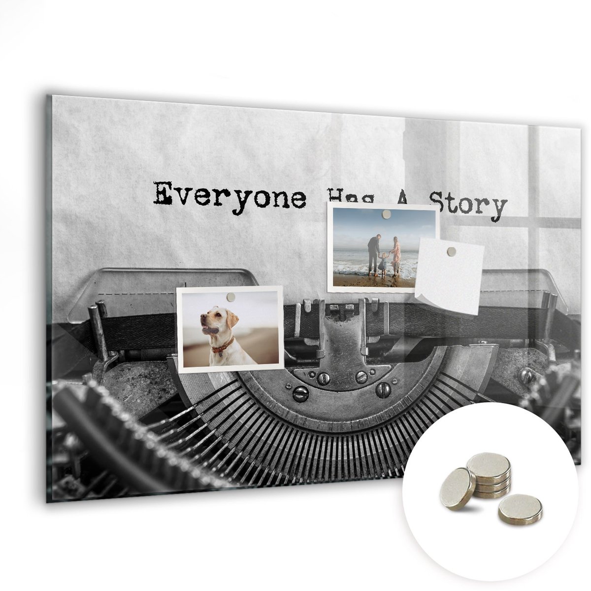 Coloray Magneetbord - Magneet Bord Iedereen heeft een verhaal. - 60x40 cm - Zwart-wit Magneetbord - Memobord Keuken - Magnetisch Memobord Geschriften - Foto Magneetbord - Magneetbord Muur