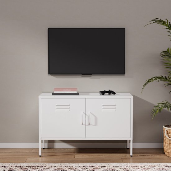 Lendo Online TV Meubel - TV kast - Dressoir voor woonkamer - Industriële Kast met verstelbare planken - Industrieel - Kasten - 100x40x65 cm (LxBxH) -Gepoedercoat staal - Metaal - Wit