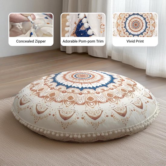 Rond Meditatiekussen of Vloerkussen in Bruin — afbeelding 4