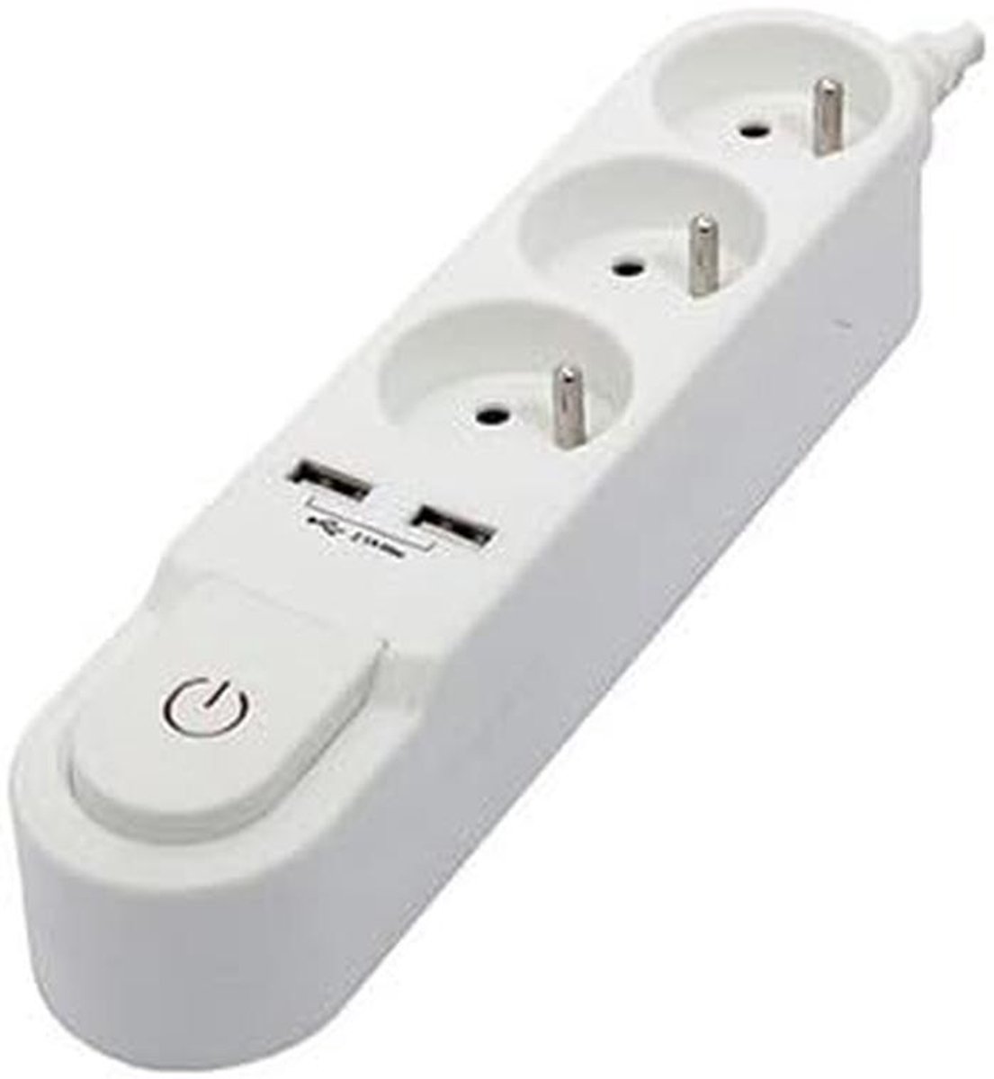 Designstekkerdoos met Schakelaar 3x 16A + 2x USB - 1,5m Kabel - Wit