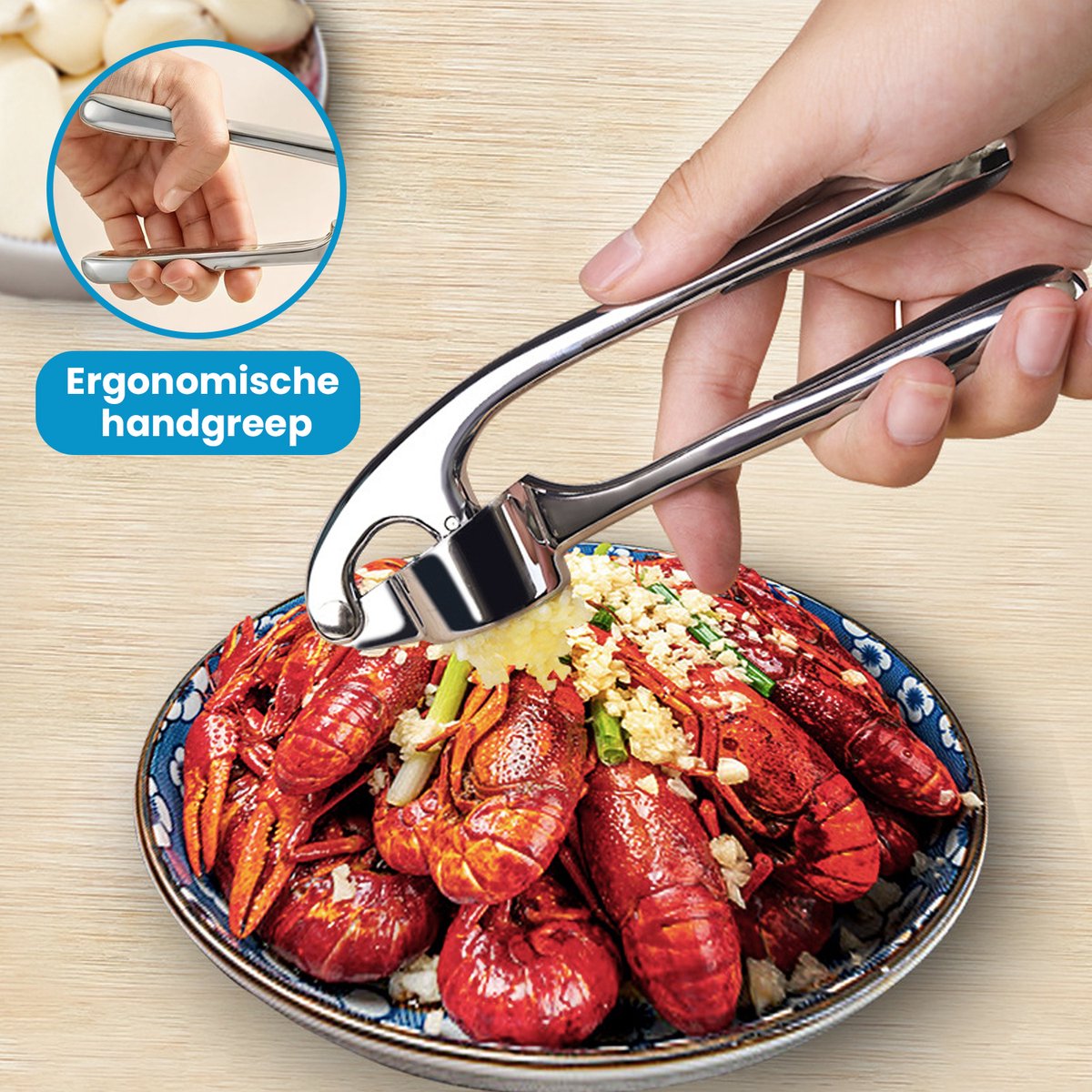 Knoflookpers - Gemberpers - Lookpers - Vaatwasser bestendig - Roestvrij - Zilver — afbeelding 5