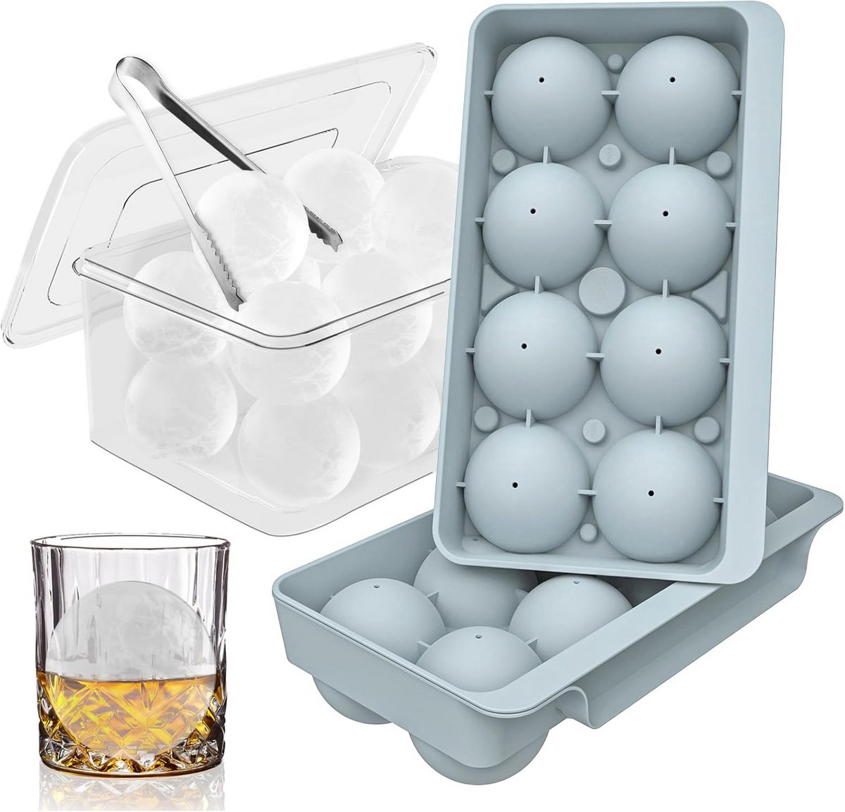 Grote ronde ijsvormen voor whisky en cocktails - 2.5 inch ijsballen - 2 stuks