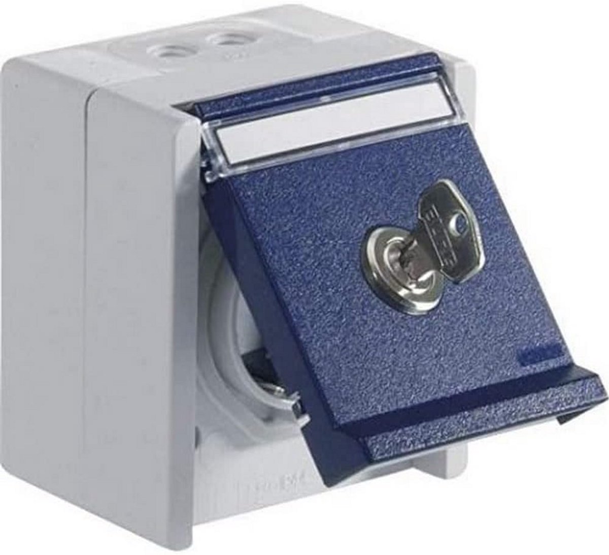 Veiligheidscontactdoos 1-voudig met slot sluiting 4, lichtgrijs/staalblauw, IP44