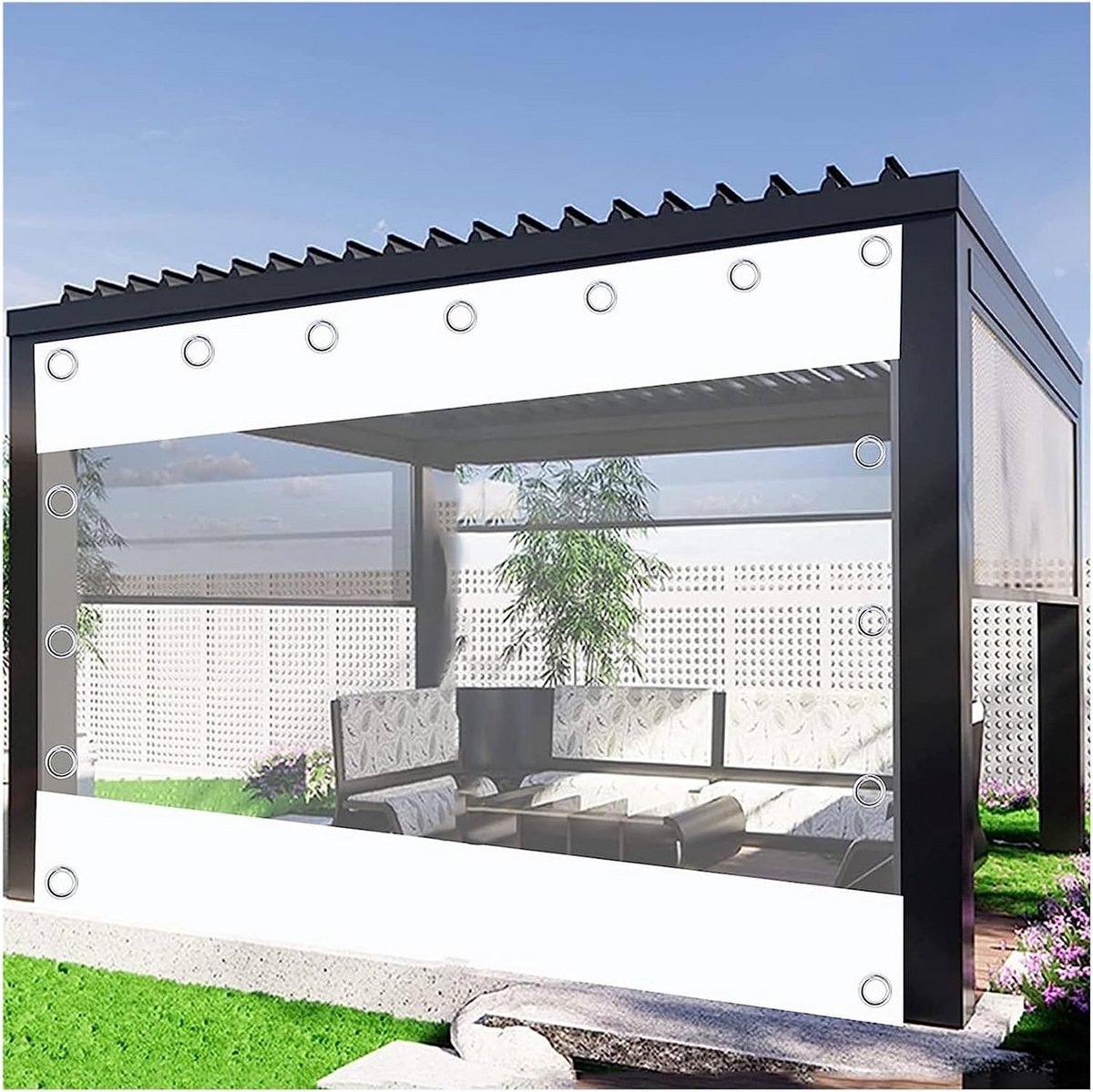 Transparant waterdicht gordijn buiten - PVC zeildoek zijwand met oogjes - 0,35 mm dik - 99,99% transparant - voor pergola, terras, balkon, tuin - Aanpasbare maat