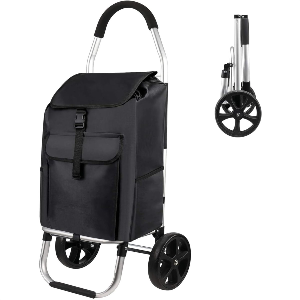 Opvouwbare boodschappentrolley-Afneembare En Regenbestendige tas-Gemaakt van licht aluminium-Max draagvermogen 45 kg - Zwart