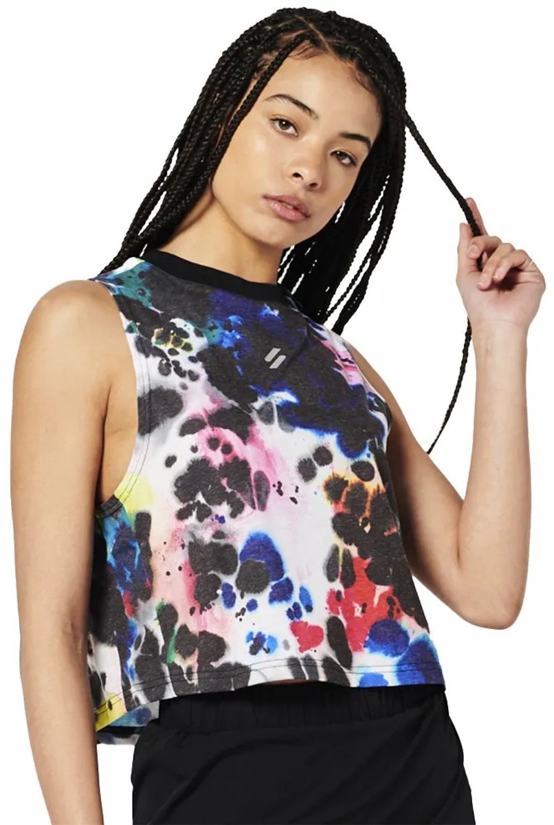 Superdry Run Cropped Loose Mouwloos T-shirt Vrouw Abstract Ink Mid Scale