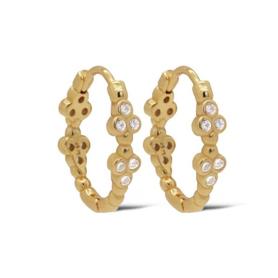 Karma - oorbellen - Oorringen - Triple Dots Strass - 925 sterling zilver - 14k gouden plating - 18 CM