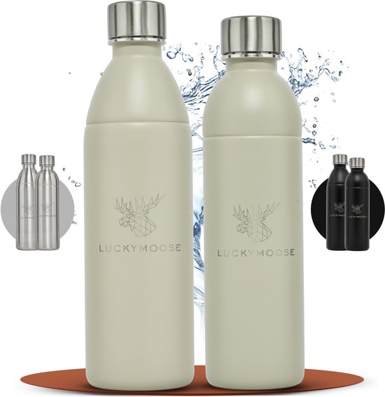 Luckymoose RVS Drinkfles Infinity - Set van 2 0,75L & 1,1L - Geschikt voor SodaStream Bruiswatertoestel - Waterfles voor Bruiswater Machine - Zand