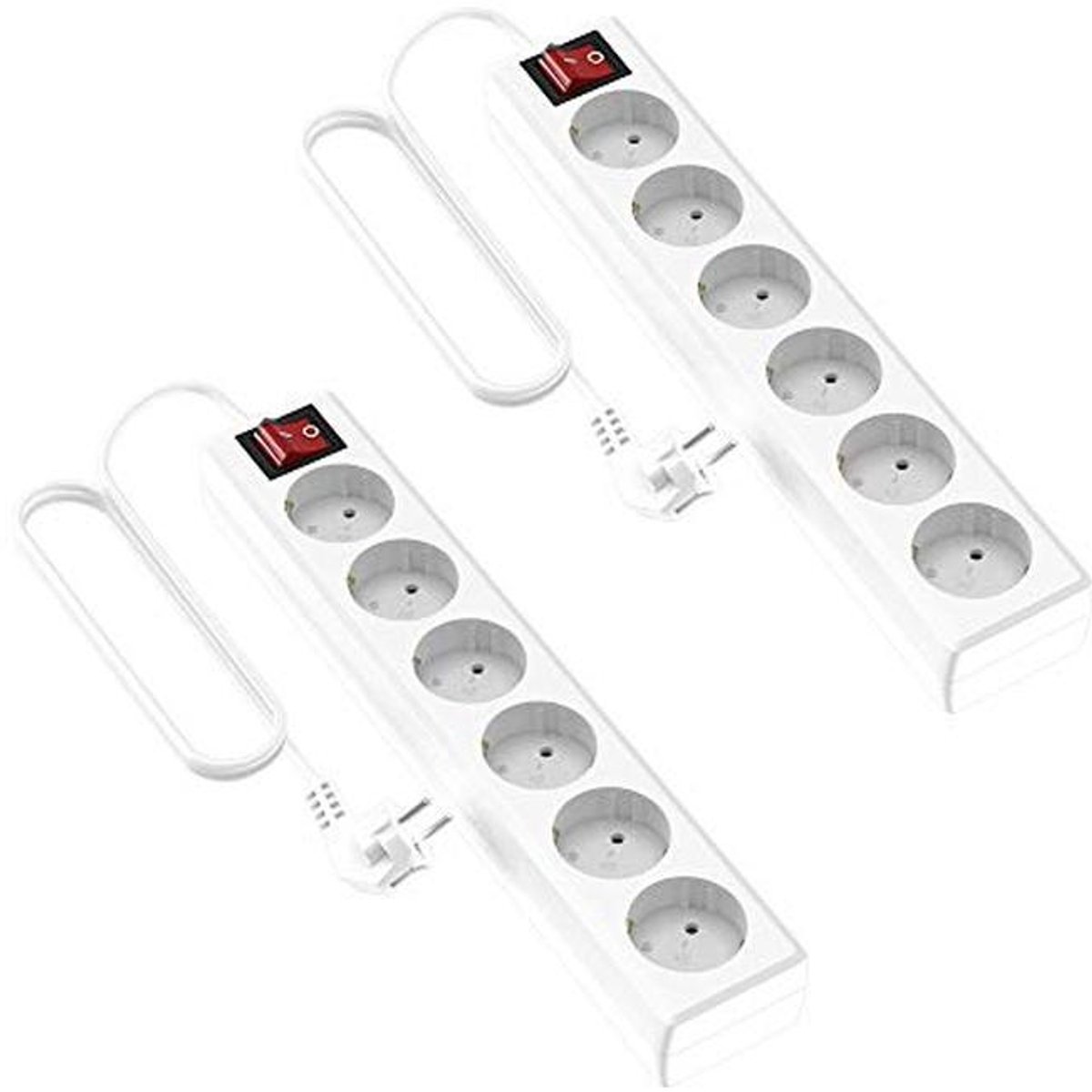 Witte meervoudige sokkel met 6 stopcontacten - 2-delige set