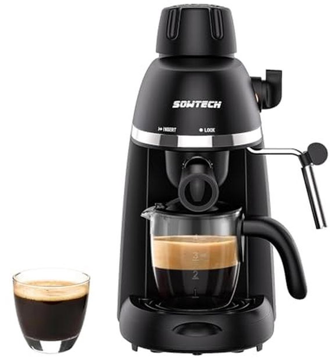 Draagbare Espressomachine 3,5 bar met Melkopschuimer voor 1 tot 4 Kopjes - 800 W Zwart