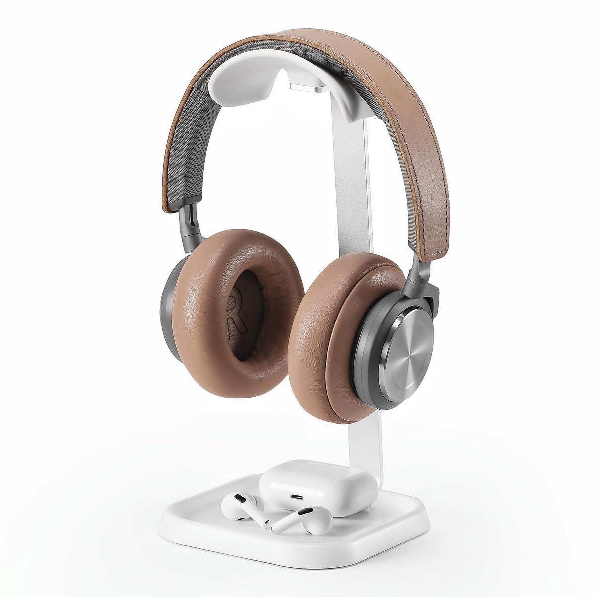Unyqoos® Elegante hoofdtelefoonhouder met opbergruimte en stevige basis voor bureaus