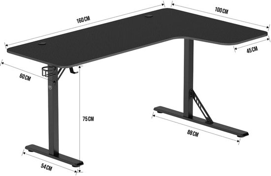 Groot L-vormig Gaming Bureau Hoektafel 160 cm met Bekerhouder en Koptelefoonhaak van Merkloos — afbeelding 5