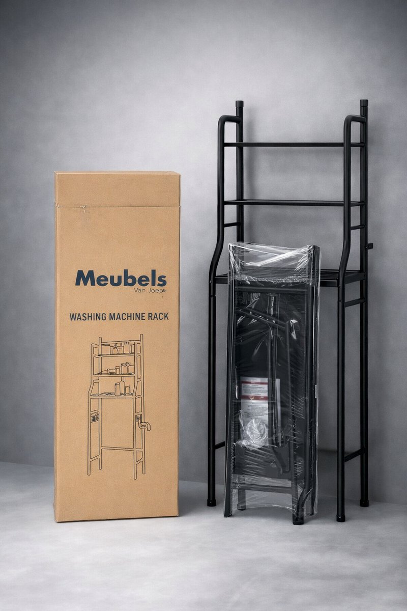 MeubelsvanJoep wasmachine ombouw rek zwart 159 x 67 x 25 cm - Wasmachine rek met opbergruimte zwart - Wasmachine rek bovenlader zwart - Wasmachine rek voorlader zwart - Toilet kast - Wc meubel - Wc kast — afbeelding 2