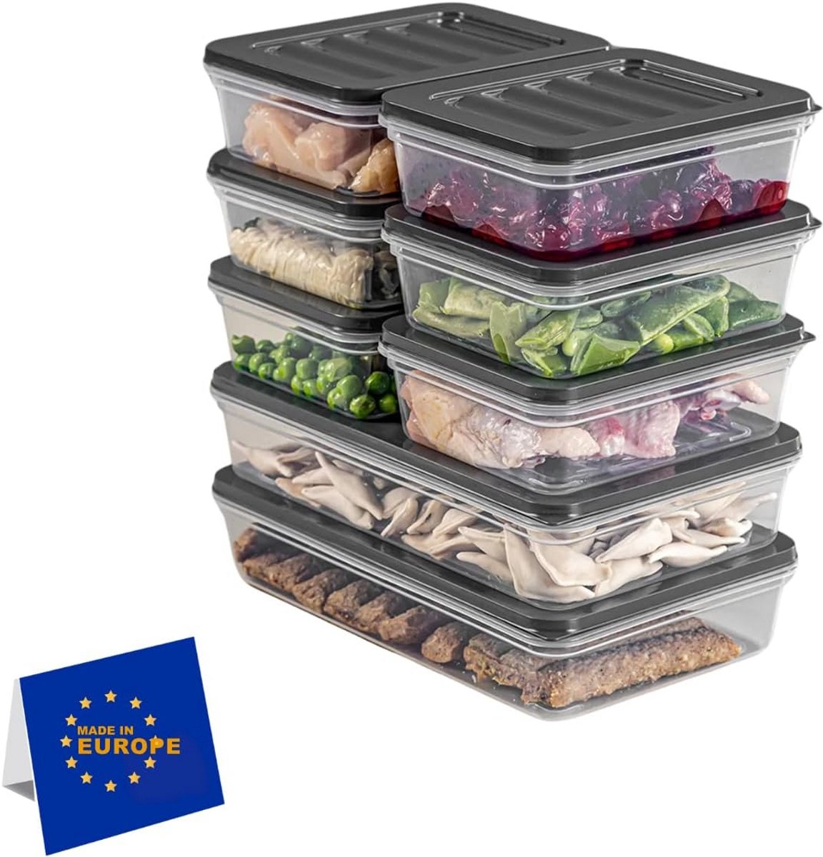 Stapelbare Diepvriesbakjes met Deksel – Set Opslag Containers voor Koelkast en Vriezer