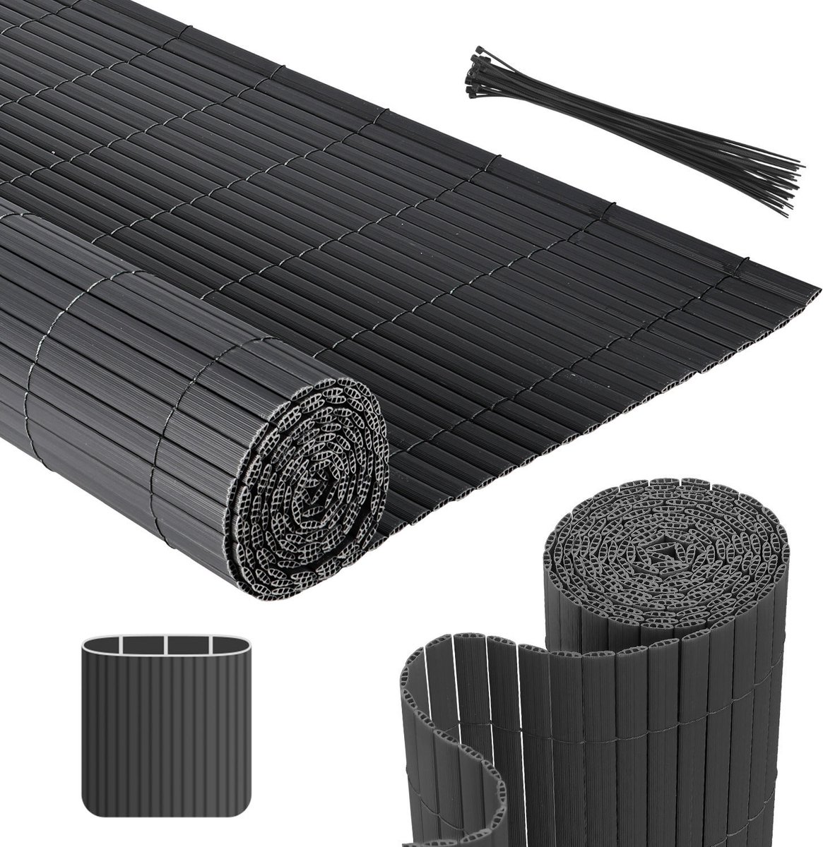 1.8 x 4 m PVC Tuinscherm voor Privacy – Tuinafscheiding & Balkonscherm – Grijs