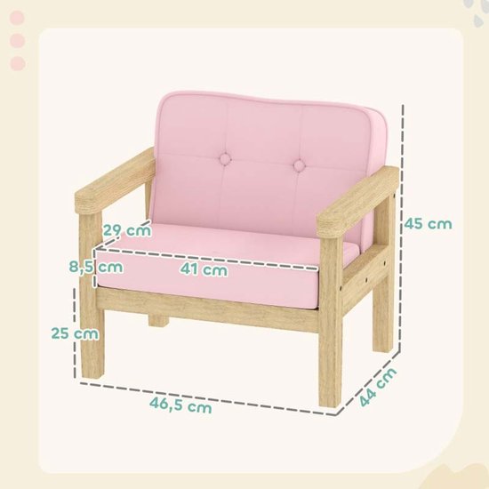 Kinderbank Fauteuil 46,5x44x45 cm Roze Stevig en duurzaam houten frame Zachte ribfluweelstructuur Schuimvulling Comfortabel om te rusten en te lezen Geschikt voor kinderkamer en speelruimte 46,5x44x45 cm Roze van Merkloos — afbeelding 3