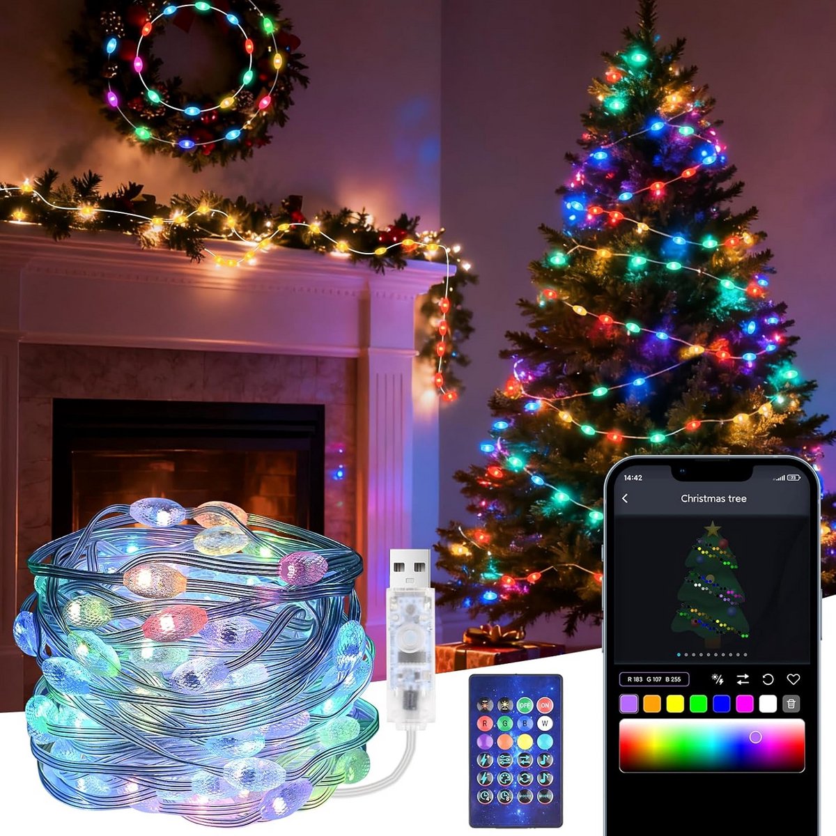 Slimme USB LED Bal Lichtketting RGB Afstandsbediening IP65 Waterdicht Tuinverlichting