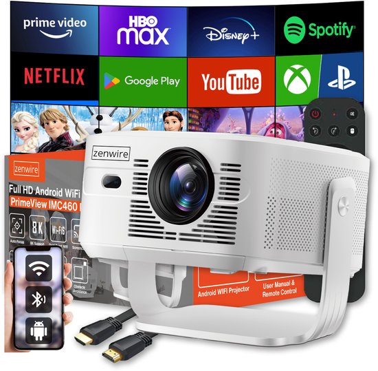 Zenwire PrimeView IMC460 Pro projector Android 14 Full HD 1080p 4K 8K 950 ANSI WiFi 6 Bluetooth 5.4 Autofocus
