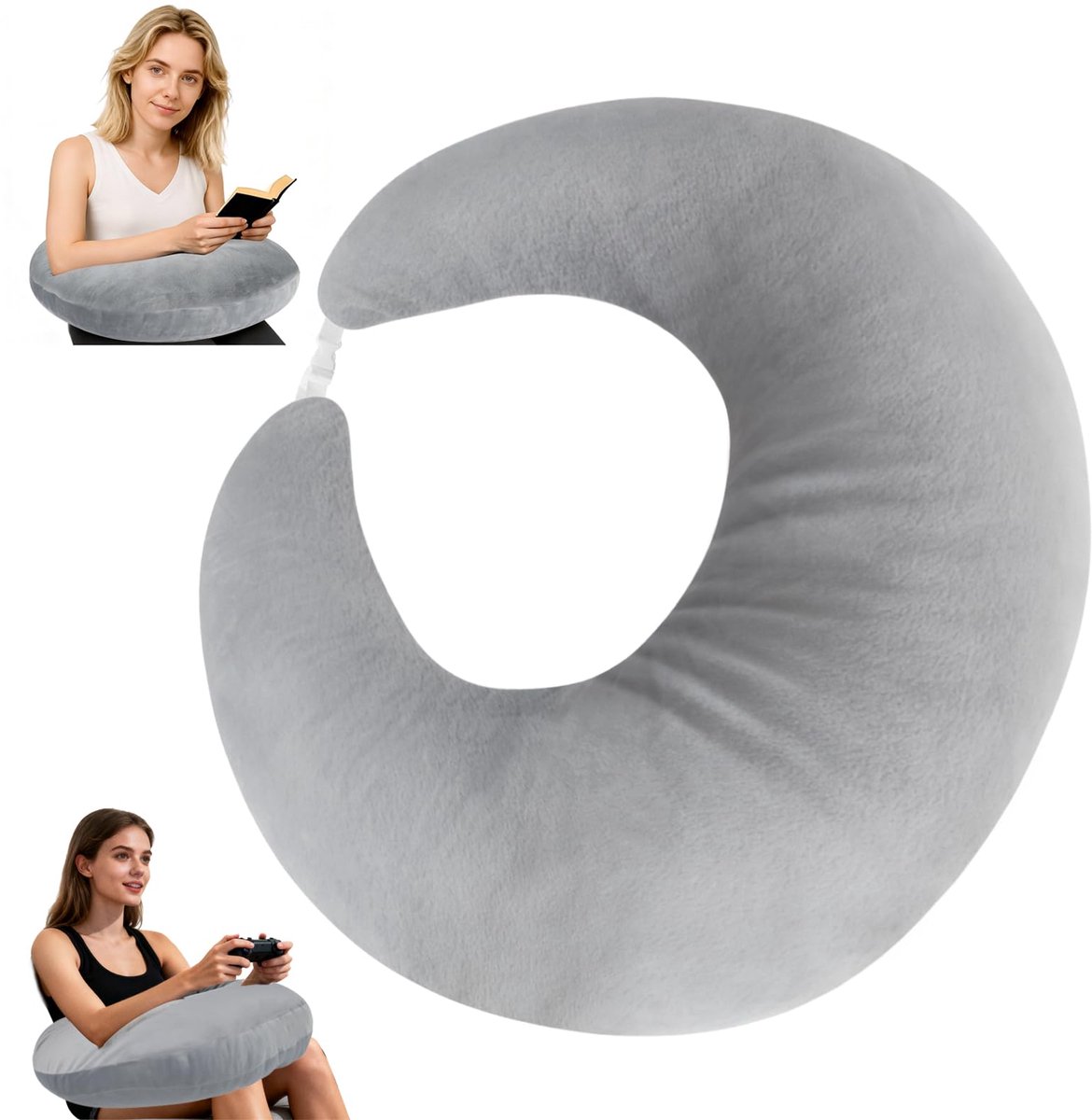 Leeskussen U-vormig Steunkussen voor Gamen Lezen en Haken, Multifunctioneel Schootkussen met Wasbare Hoes, Ergonomisch Design voor Houdingcorrectie, Grijs 68x50x20 cm