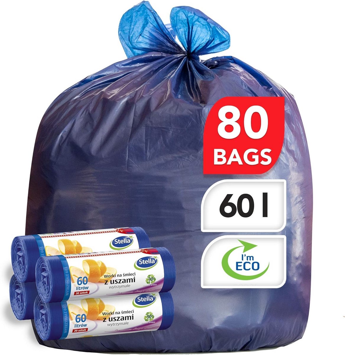 Vuilniszakken met trekband 60 liter - Extra Sterk & 100% Recyclebaar - 80 Stuks