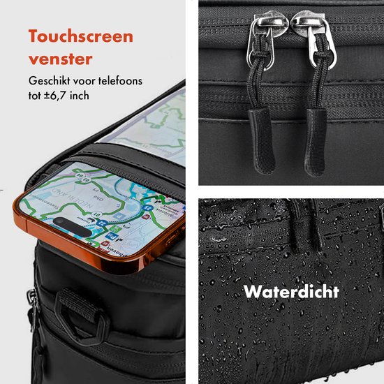 XIQI Fietsstuurtas met stuuradapter voor e-bikes, fietstas voor, stuur, waterdicht, fietsstuurtassen met mobiele telefoonhouder, tas en afneembare schouderriem (4 liter