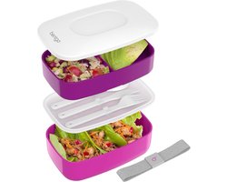 Bentgo Classic Bento Box voor volwassenen, all-in-one stapelbare lunchboxoplossing met 2 stapelbare containers, geïntegreerd bestek en veilige riem, BPA-vrije voedselcontainer (paars)