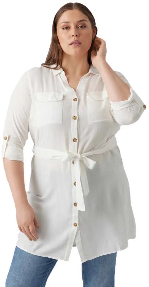 Vero Moda Curve Bumpy Lang Mouw Jurk Wit 44 Vrouw