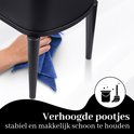 Brique à déchets noire sur pieds, facile à nettoyer avec un chiffon bleu.