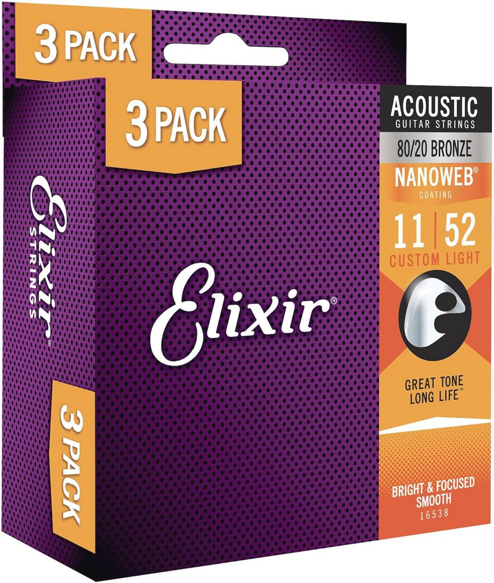 Akoestische Gitaarsnaren 80/20 Bronze Nanoweb Custom Light 11-52 - 3-Pack