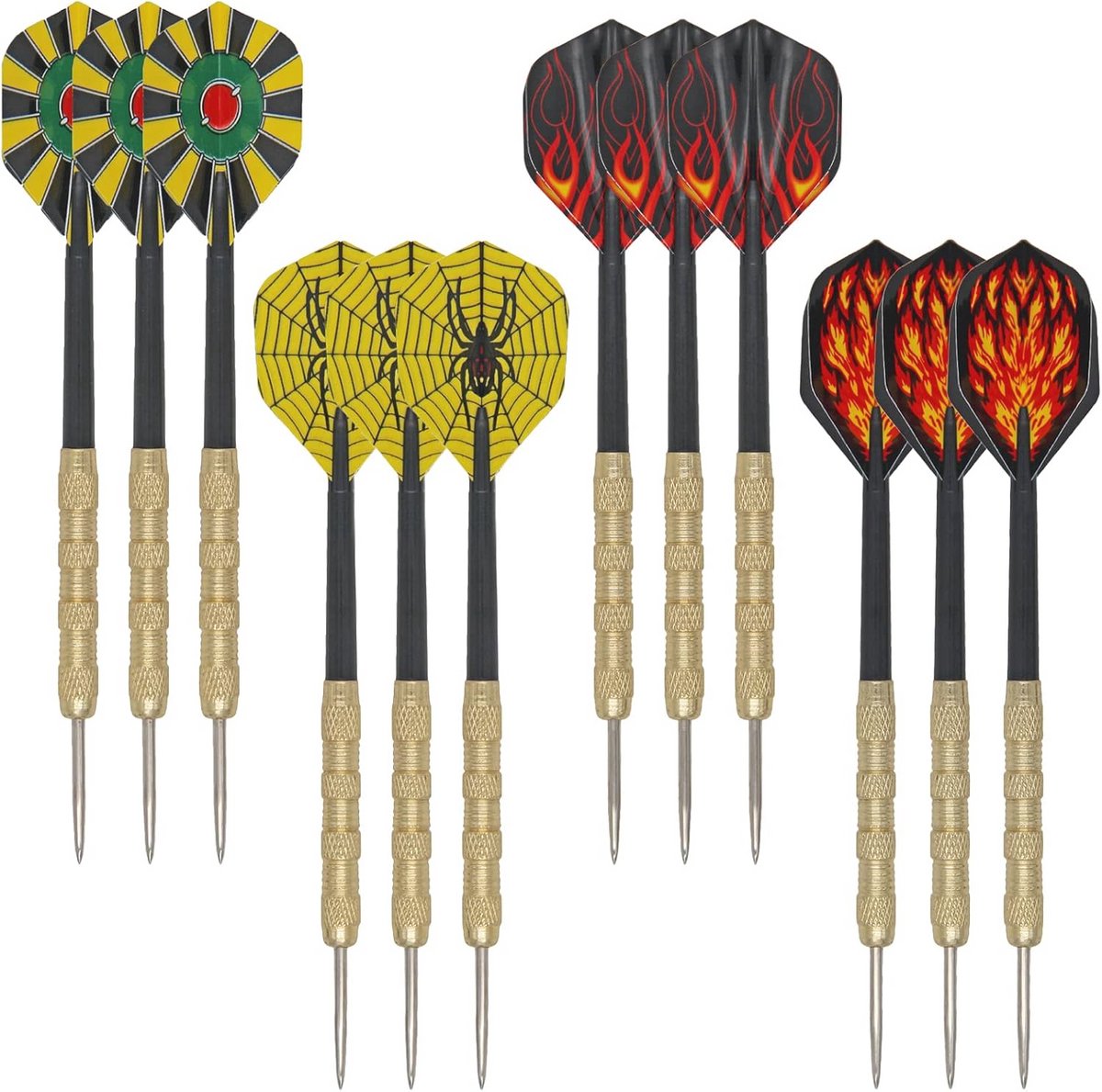 12-delige dartset met universele metalen dartstelen en dartaccessoires