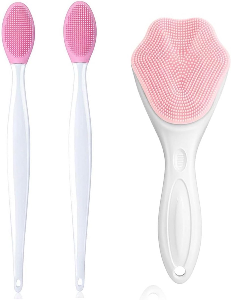 Siliconen Gezichtsreinigingsborstel en Lippenpenseel Set - Waterdicht en Handmatig voor Diepe Reiniging en Peeling