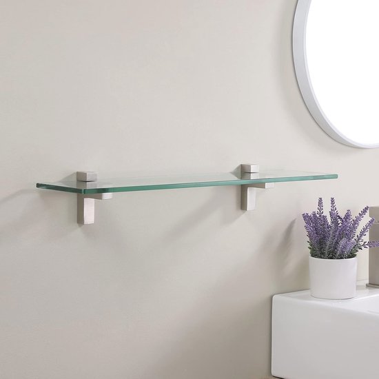 KES Glazen Badkamer Plank 50CM Douche Plank 8MM Dik Vierkant Gehard Glas met Gepolijst Chroom Beugel Wandmontage, BGS3201