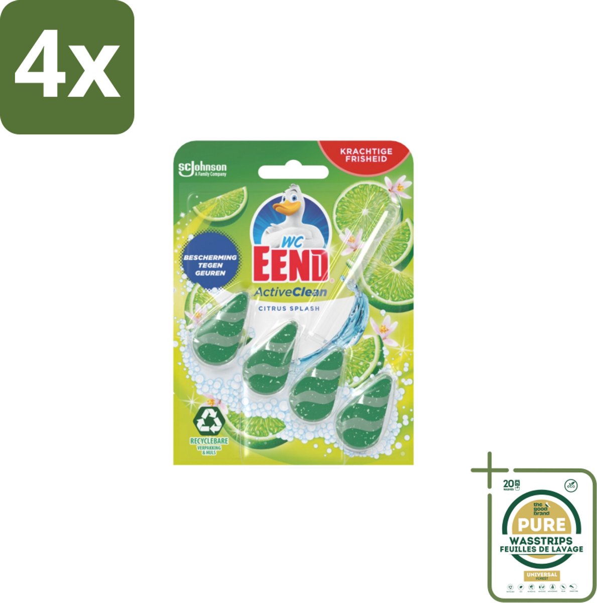 WC Eend – Toiletblok – Active Clean – Citrus – 38 g - Voordeelverpakking - 4 stuks - Actief schuim - Citrusgeur