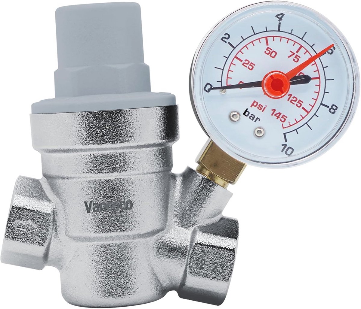 Waterdrukregelaar met Manometer en Zeeffilter - 1/2 inch DN15 Drukregelventiel