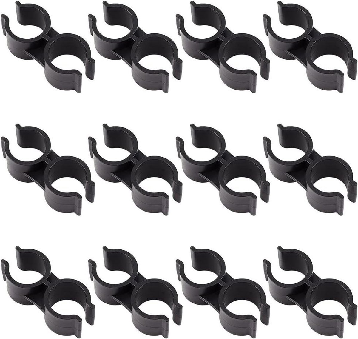 Allecta - Kunststof dubbele buisklemmen plank paal connector - 12 stuks zwart