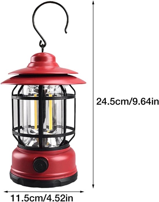 Noodpakket - Noodverlichting - Oplaadbare Kampeerlantaarn - Retro LED Verlichting - Roterende Dimmers - Draagb are Hangende Tentlamp - COB Helderheid - Noodgevallen - Draagbare - Perfect voor Kamperen - Wandelen - Stroomuitval - Kado - Rood — afbeelding 2