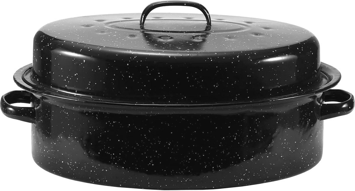 Granieten Casserole 18 Inch met Domed Deksel - Ovale Braadpan voor Kalkoen, Kip, Lam en Groente - Vaatwasmachinebestendige Kookgerei