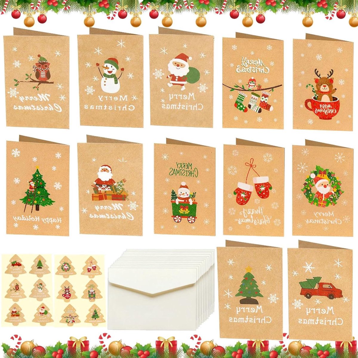 Allecta - Kerstkaarten set voor familie en vrienden - 36 stuks - verschillende thema's - inclusief enveloppen - geschikt voor zegeningen - A6 formaat