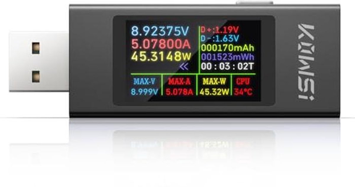 USB Tester Voltage en Stroommeter 4-30V 0-12A voor Opladen en Capaciteit
