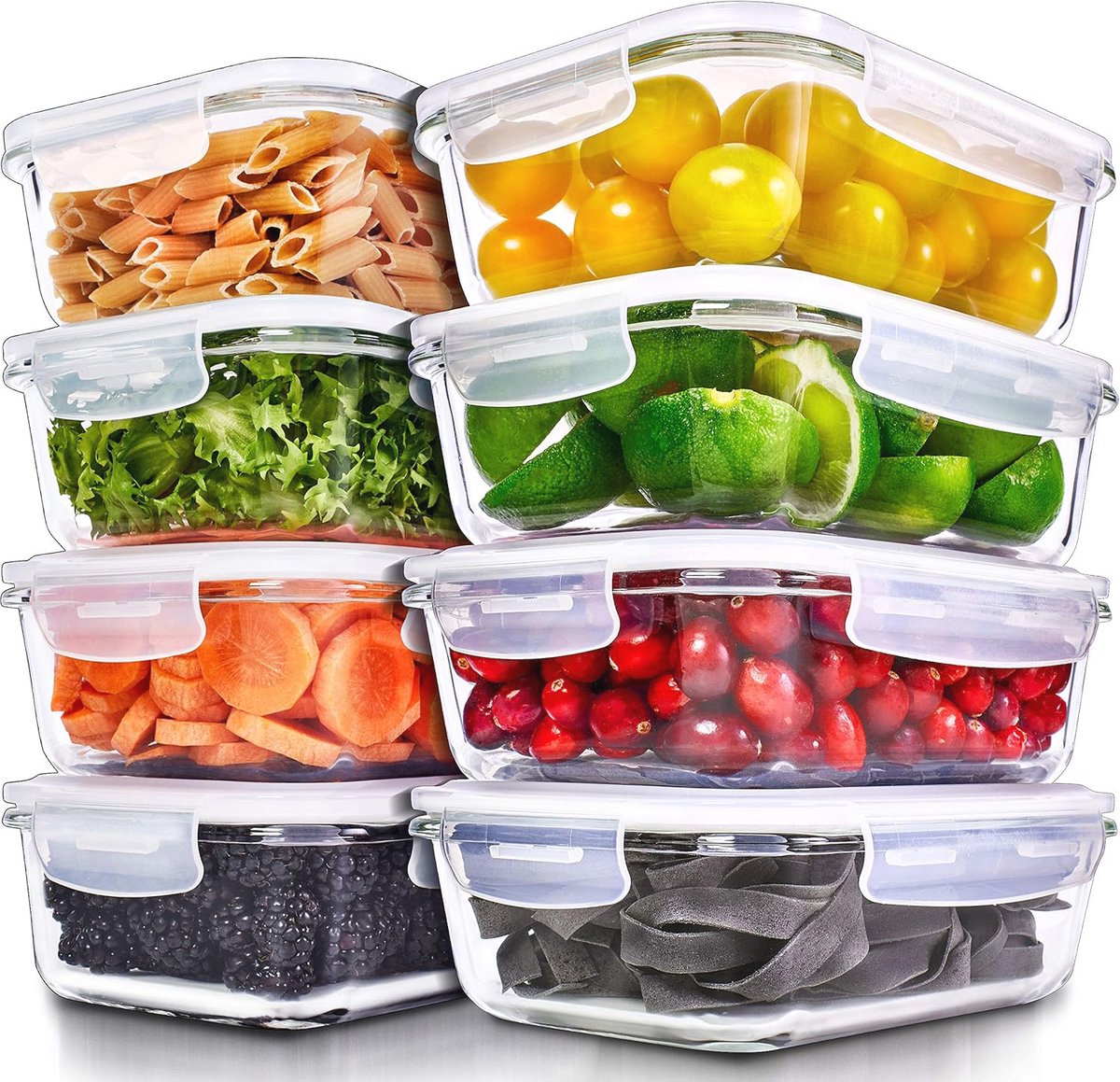 Glazen voedseldozen set van 8 - 1000 ml luchtdicht en BPA-vrij