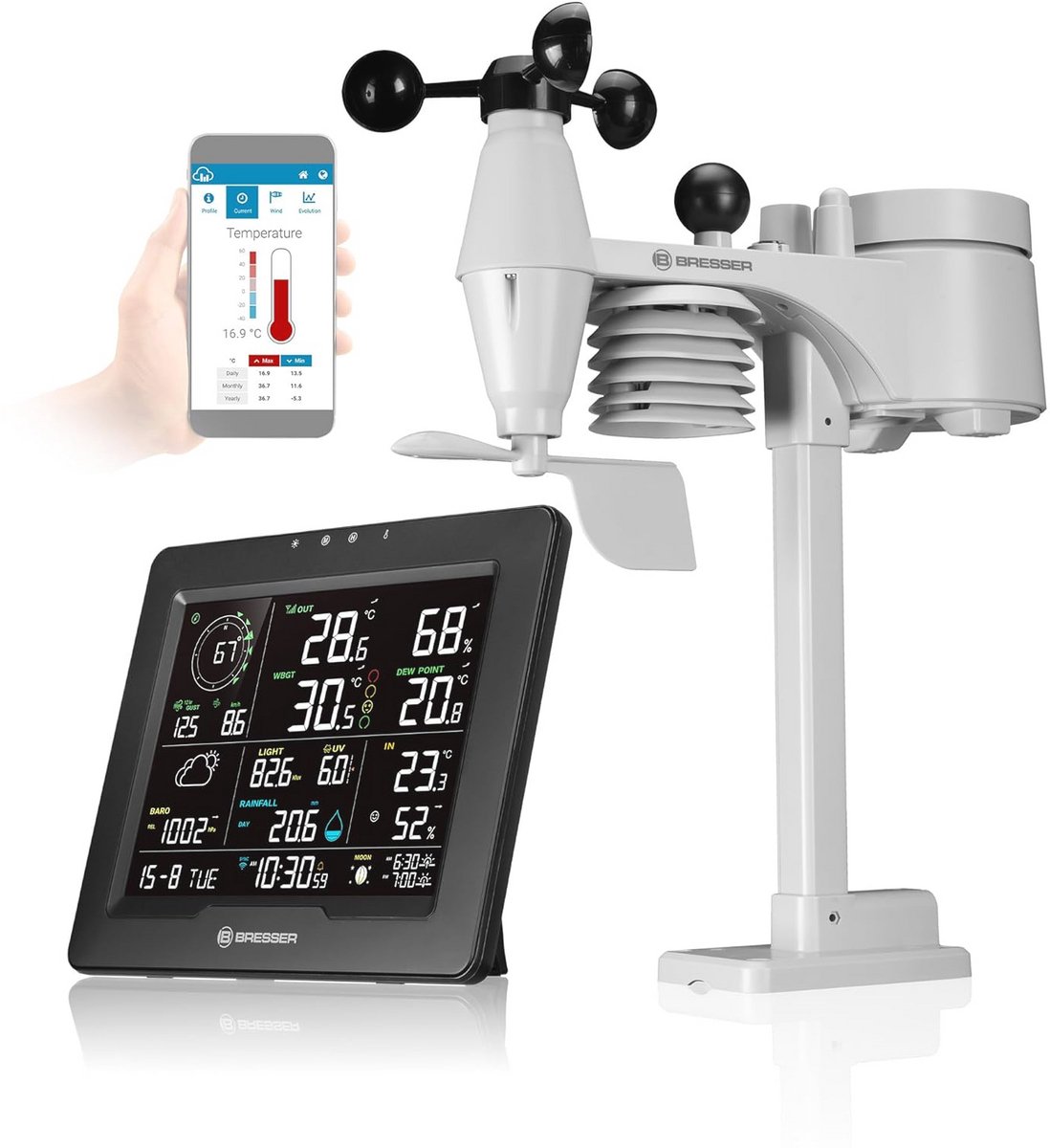 8-in-1 WiFi Weerstation met Buitensensor en Hittestressindex - Nauwkeurige Weersvoorspelling voor Thuis