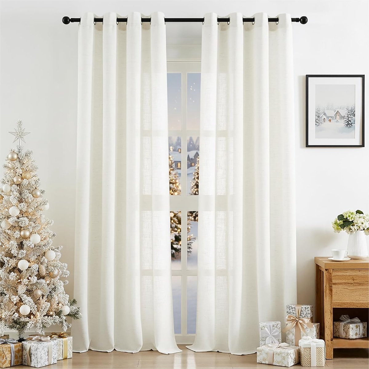 Unyqoos Stijlvolle halftransparante gordijnen met oogjes voor veelzijdig interieur 136 x 225 cm natuurlijk