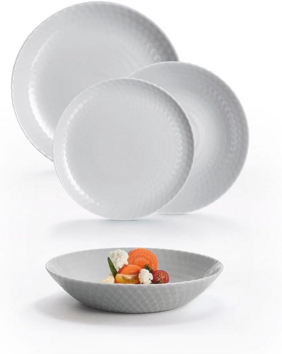 Graniet Glasservies Set voor 6 Personen - 18-delig, Opaal, Magnetron- en Koelkastbestendig, Extra Robuust