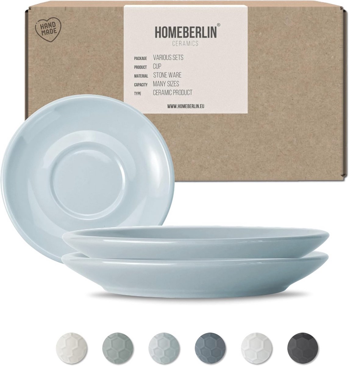 Design Cappuccino Schotelset - 200ml Aardewerk Koppies - Handgemaakt - Lichtblauw (2 Stuks)