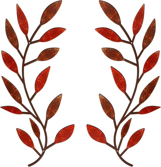 1 paire - Décoration murale - 40×16 cm - Métal - Motif feuille - Décoration murale vignes et branches d'olivier - Peinture murale - Décoration murale salon/couloir - Décoration extérieure - Rouge