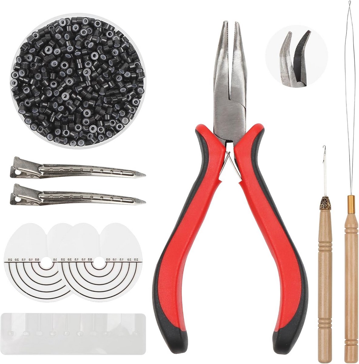 Microrings voor Haarextensions set - 500 stuks, inclusief tang en naaldinrijger