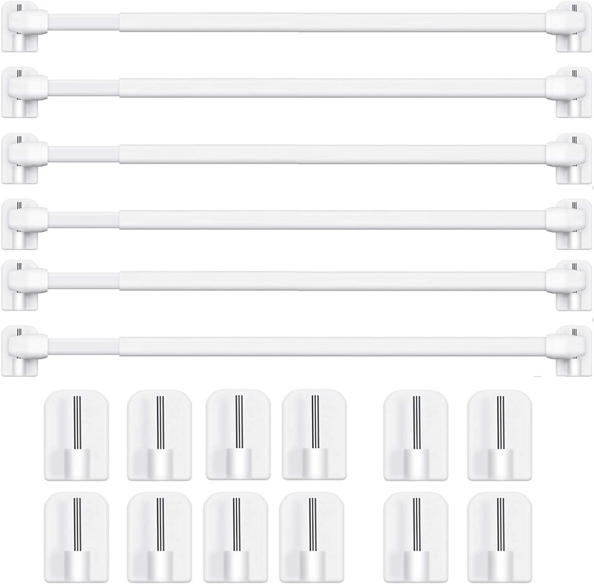 Verstelbare Kunststof Gordijnroedes - Uittrekbaar en Zelfklevend (6 Stuks, 40-70 cm)