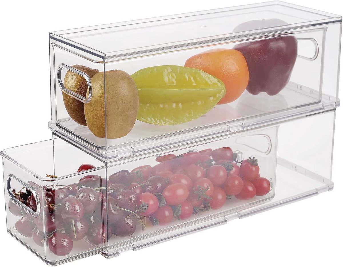 Set van 2 Stapelbare Koelkast Organizers met Uittrekbare Lade